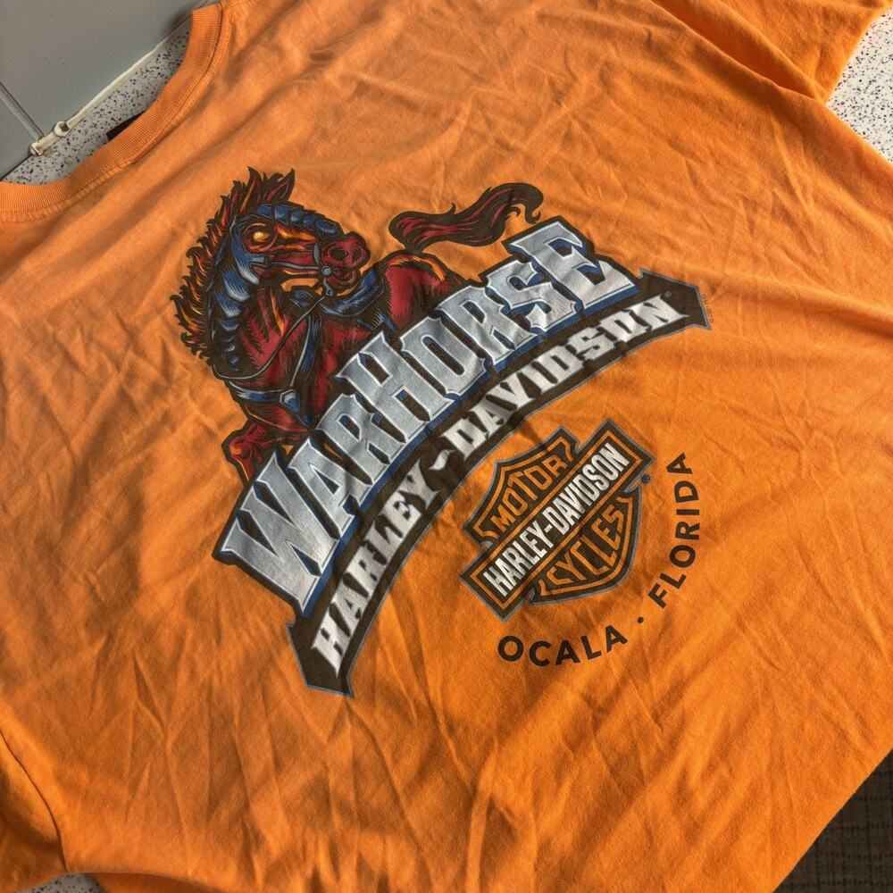 HARLEY DAVIDSON Motorcycles Warhorse Ocala Florida Orange 2XL Shirt Ride Hog